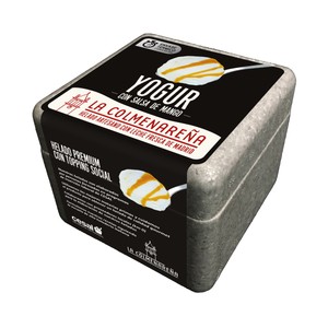 Imagen de LA COLMENAREÑA Tarrina de helado artesano de yogur con salsa de mango, elaborado con leche fresca de Madrid 500 ml.