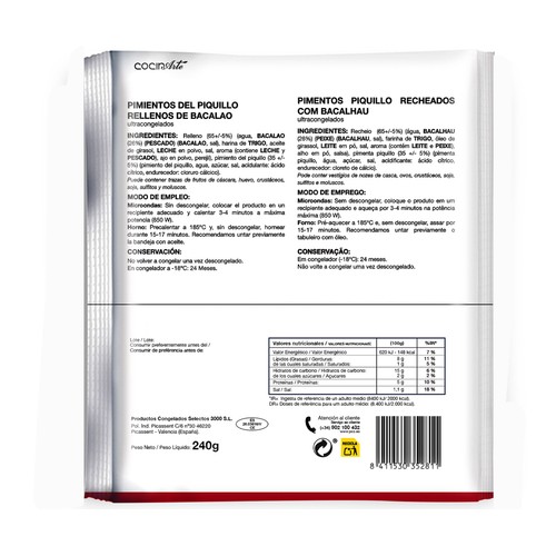 COCINARTE Pimientos rellenos de bacalao 240 g.