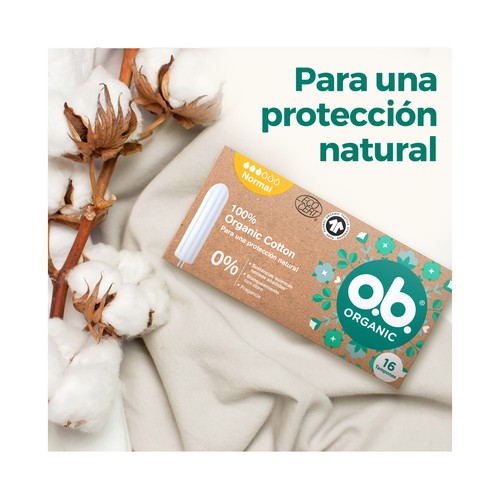 O.B. Tampones normal sin perfume, fabricados con algodón 100% orgánico O.B. Organic 16 uds.