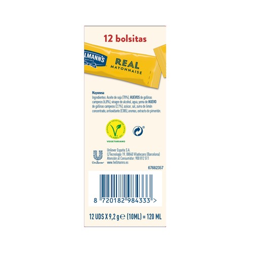 HELLMANN"S Mayonesa en monoporciones 12 x 10 ml.
