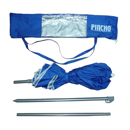Sombrilla de 1.8 metros, plegable, de poliester de color azul con protección UPF y bolsa de transporte con asas PINCHO 1 unidad.