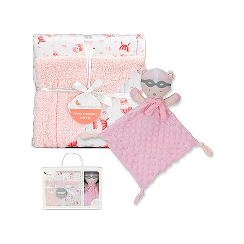 Manta sherpa estampada, paracaidista rosa con borreguito, INTERBABY.