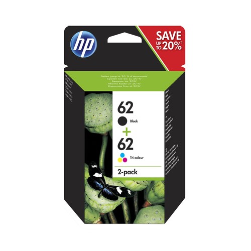 Pack de 2 cartuchos de tinta HP 62 N9J71AE, negro y tricolor,.