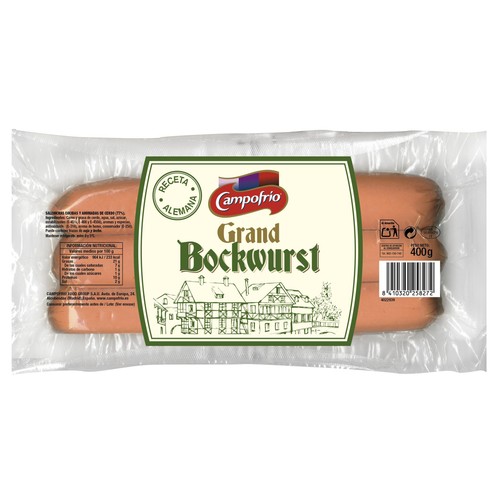 CAMPOFRÍO Salchichas cocidas y ahumadas de cerdo tipo Bockwurst CAMPOFRÍO Grand 400 g.