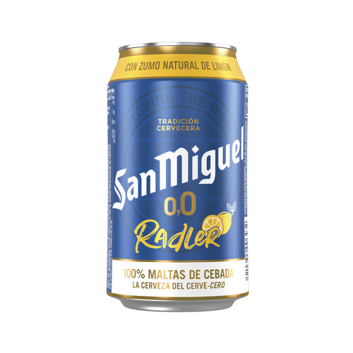 SAN MIGUEL RADLER Cerveza (0,0% alcohol) con sabor a limón lata de 33 cl.