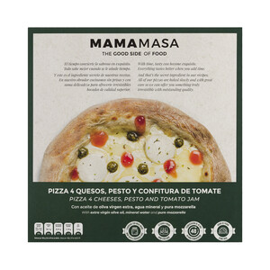 Imagen de MAMAMASA Pizza congelada a los 4 quesos con pesto y confitura de tomate 420 g.