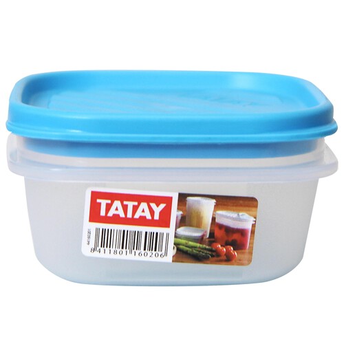 Recipiente cuadrado para alimentos fabricado en plástico transparente, 0.3 litros TATAY.