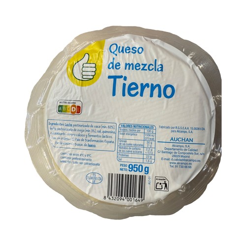 PRODUCTO ECONÓMICO ALCAMPO Queso mezcla tierno (Vaca - Oveja) 950 g.