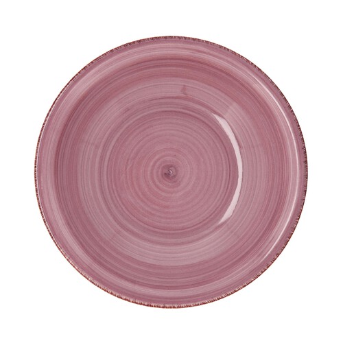 Plato hondo de loza de 21,5cm. diseño en color rosa con espirales, Peoni Vita, QUID.