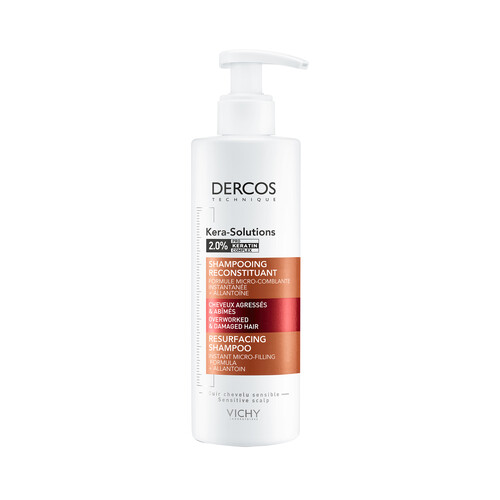 Champú reparador con Pro-Keratina, para cabellos sensibles DERCOS Kera solutions 250 ml.