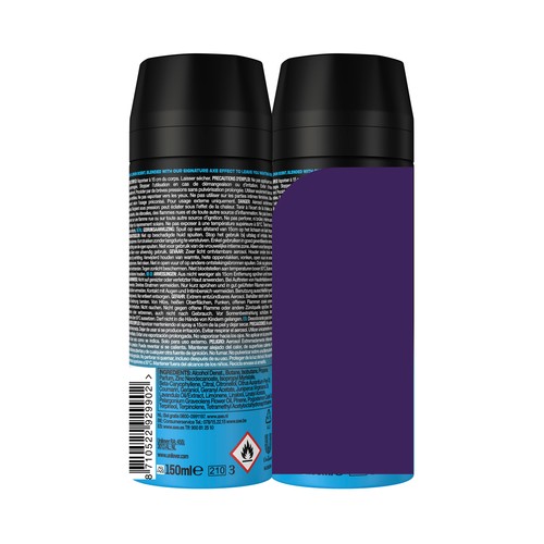 AXE Ice chill Desodorante en spray para hombre anti transpirante hasta 48 horas 2 x 150 ml.