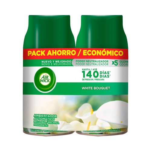 AIR WICK Lote de 2 recambios de ambientador automático con esencia a flores blancas AIR WICK Freshmatic Max.