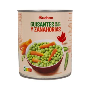 PRODUCTO ALCAMPO Guisantes muy finos, con zanahorias lata de 530 g.