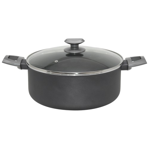 Cacerola de aluminio con interior antiadherente Ilag y tapa de vidrio incluida, apta para cocinas de inducción, 24cm ACTUEL.