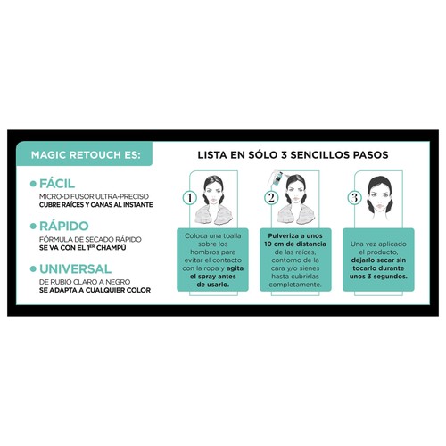 L´ORÉAL PARIS Magic retouch, tono Castaño oscuro Spray retocador de raices con cobertura temporal e instantánea de las canas.