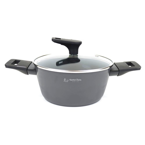Cacerola de aluminio forjado y tapa de vidrio incluida, apta para cocinas de inducción, 20cm SANTA CLARA