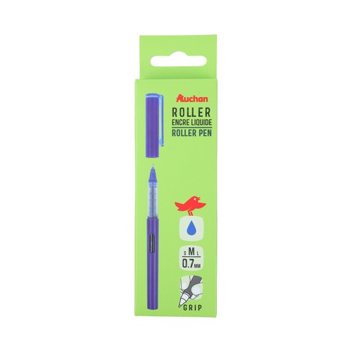 Pack 4 bolígrafos rollers azules punta cónica 0.7 mm con capucha ALCAMPO