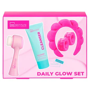 IDC INSTITUTE Estuche con limpiador facial (75 ml) + cepillo limpiador electrónico + diadema + 2 coleteros.