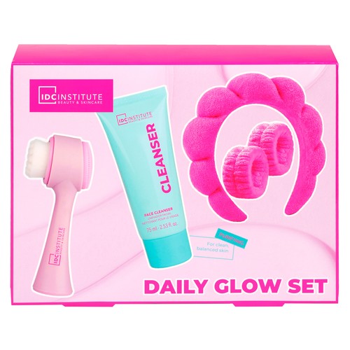 IDC INSTITUTE Estuche con limpiador facial (75 ml) + cepillo limpiador electrónico + diadema + 2 coleteros.