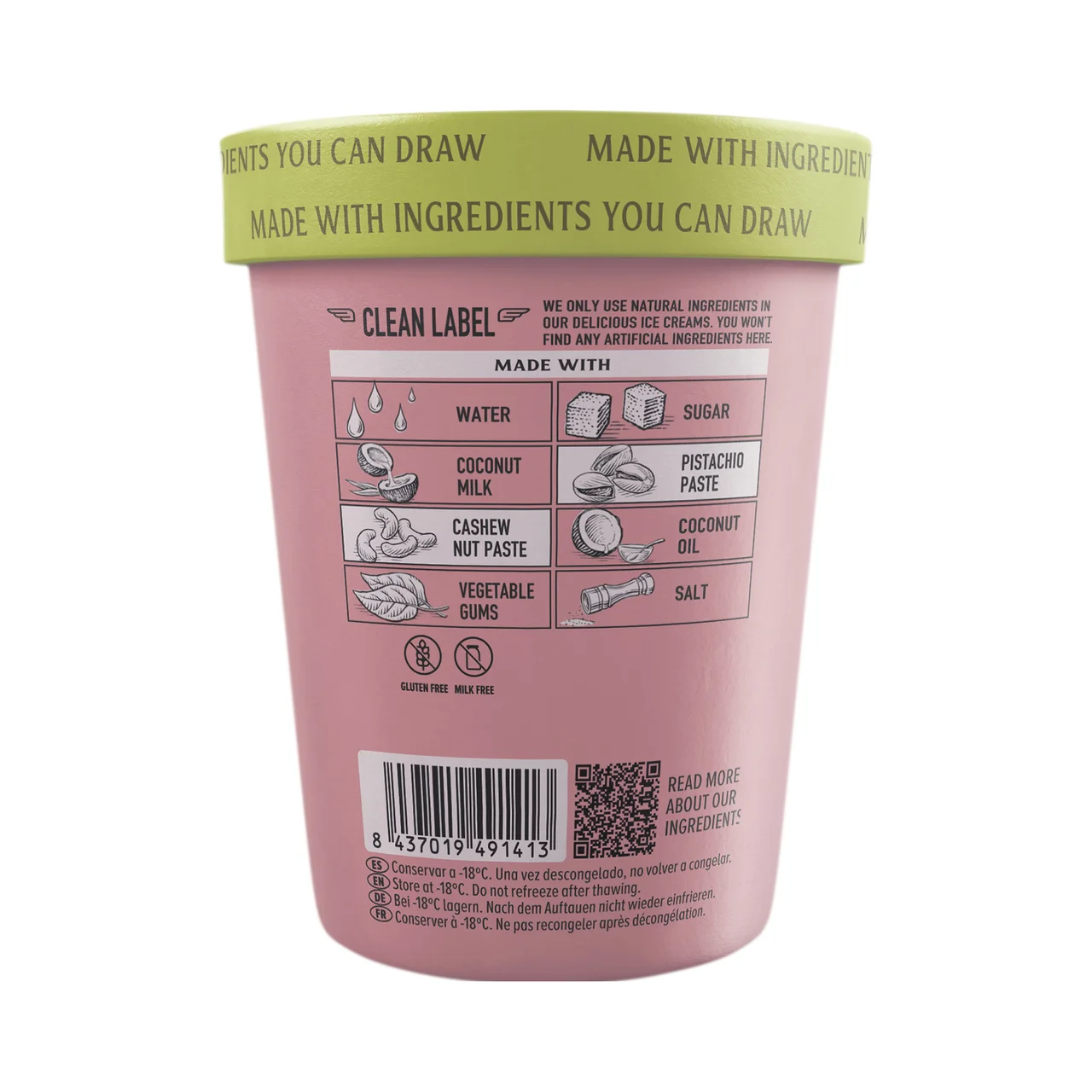 Tarrina de helado 100% vegetal con pistacho 480 ml.