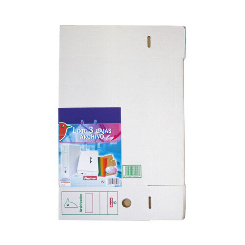 Lote de 3 cajas de archivos de cartón blanco, de tamaño folio y con lomo personalizable PRODUCTO ALCAMPO.