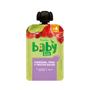 PRODUCTO ALCAMPO Bio Bolsita (pouch) de fruta ecológica (manzana, pera y frutos rojos), a partir de 4 meses 100 g.