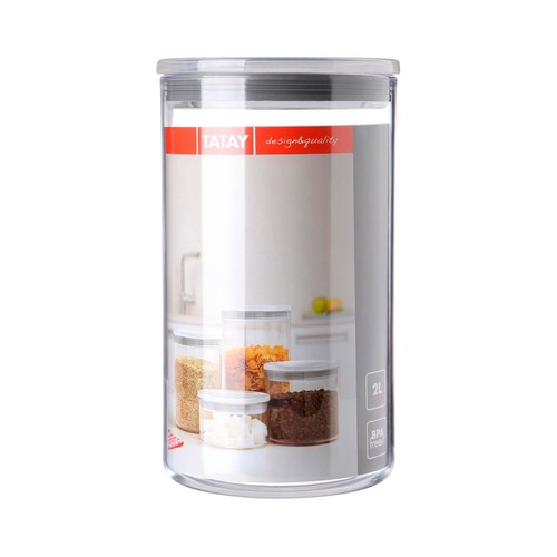 Bote de cocina transparente con tapa y cierre hermético, libre de BPA, 2 litros de capacidad, TATAY.