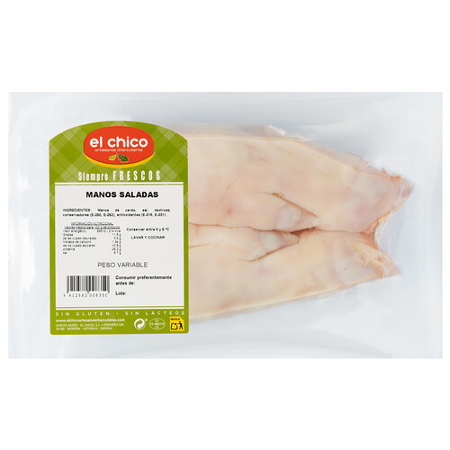 Alcampo EL CHICO Manitas saladas de cerdo sin gluten ni lacteos envasadas al vacio