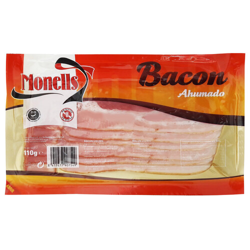 MONELLS Bacon cocido y ahumado sin gluten y sin lacotosa, cortado en lonchas MONELLS 110 g.