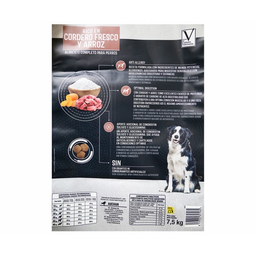 PRODUCTO ALCAMPO Pienso premium para perro a base de cordero y arroz, saco de 7,5 kg.