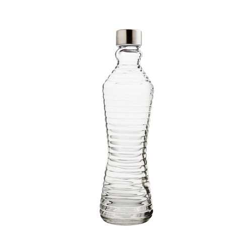 Botella de vidrio transparente con relieve de rayas, tapón de rosca, 1 litro, Line QUID.