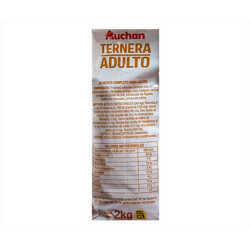 PRODUCTO ALCAMPO Alimento completo para gatos adultos a base de ternera 2 kg.