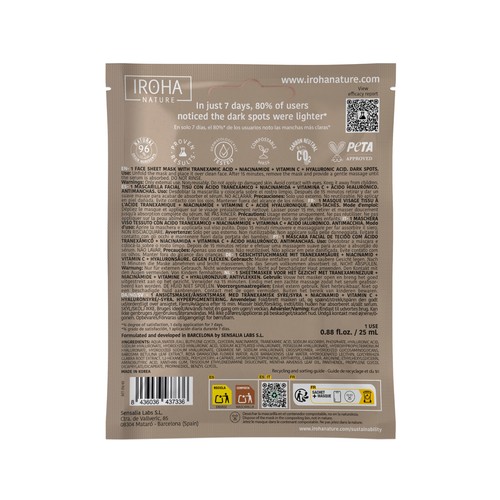 IROHA NATURE Mscarilla facial antimanchas y acción despigmentante.