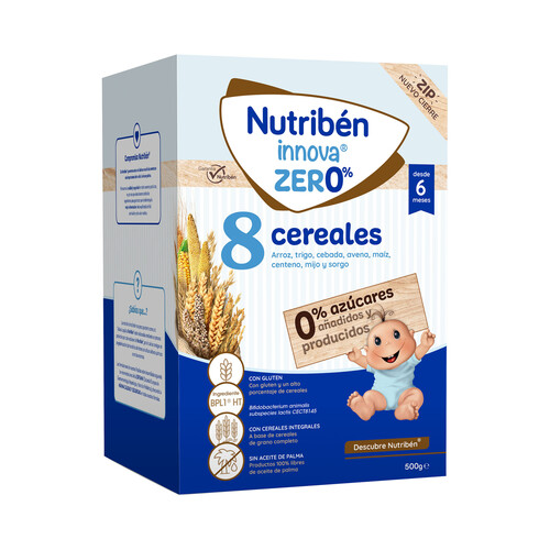 NUTRIBÉN Innova zero% Papilla en polvo con 8 cereales, a partir de 6 meses 500 g.