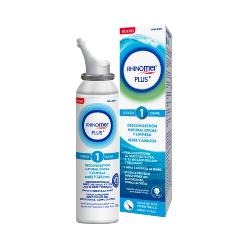 RHINOMER Plus+ Agua de mar hipertónica fuerza 1 (suave) 125 ml.