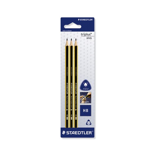 3 lápices de grafito, grosor de 2mm y dureza HB STAEDTLER Triplus slim.