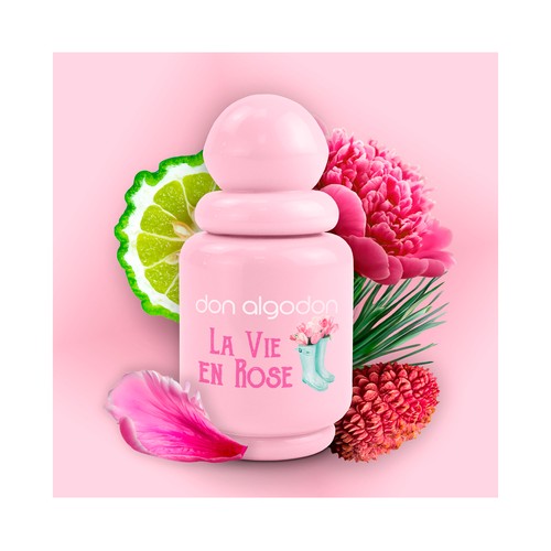 DON ALGODÓN La vie en rose Neceser para mujer con colonia, iluminador y crema de manos.