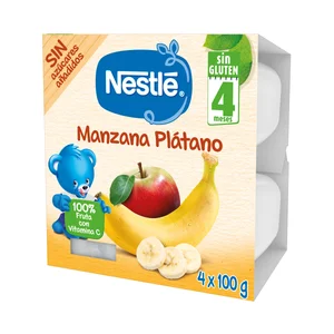 NESTLÉ Tarrinas de manzana y plátano, a partir de 4 meses 4 x 100 g.