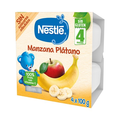 NESTLÉ Tarrinas de manzana y plátano, a partir de 4 meses 4 x 100 g.