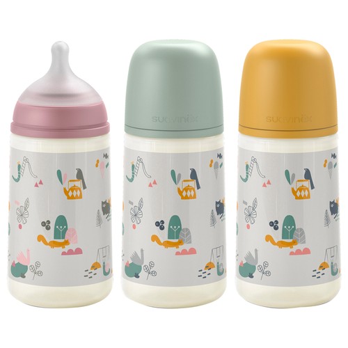 SUAVINEX Biberón de 270 ml., con tetina fisiológica SX Pro de flujo medio, a partir de 3 meses.