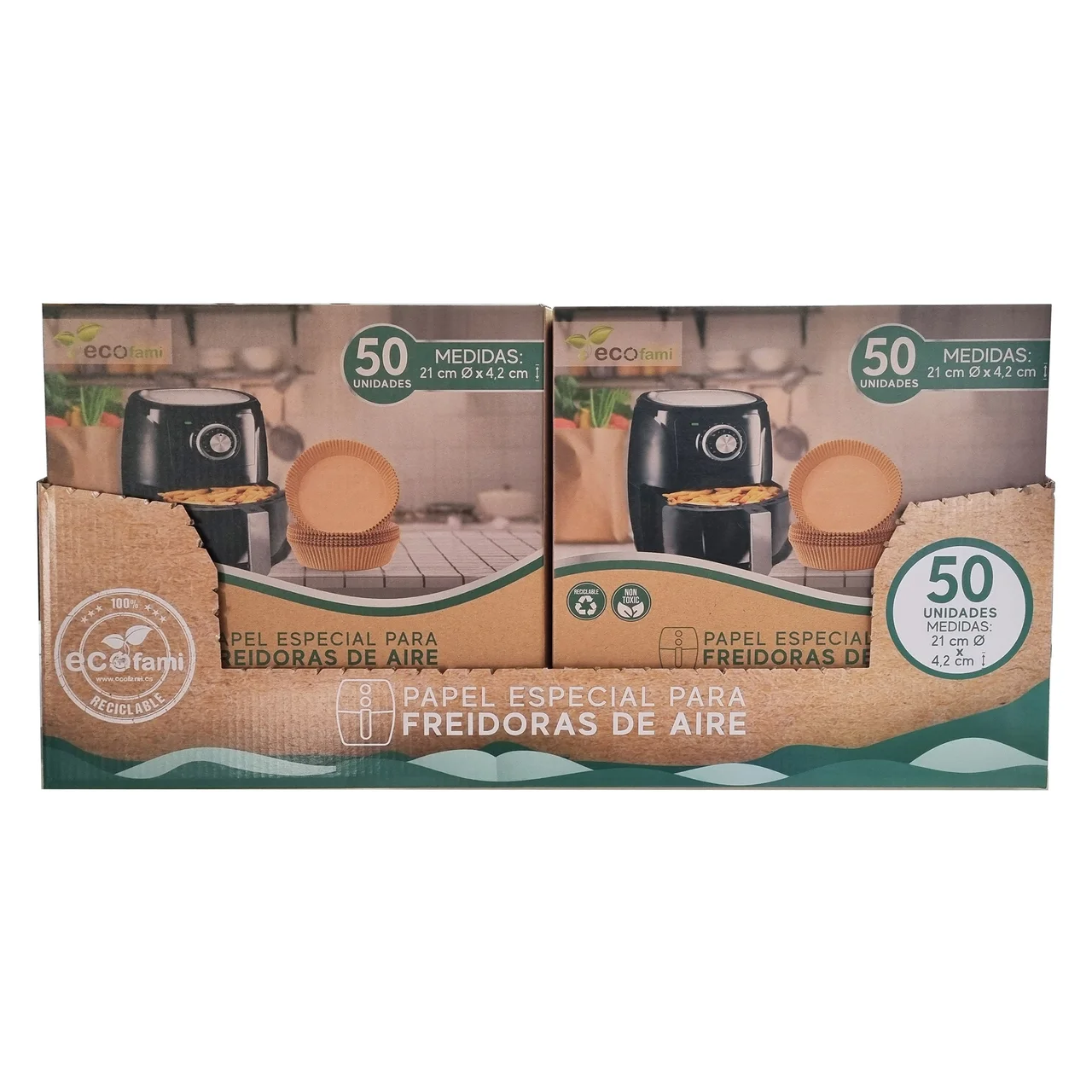 ECOFAMI Molde de papel especial para freidora de aire 21x4,2 cm ECOFAMI 50 uds.