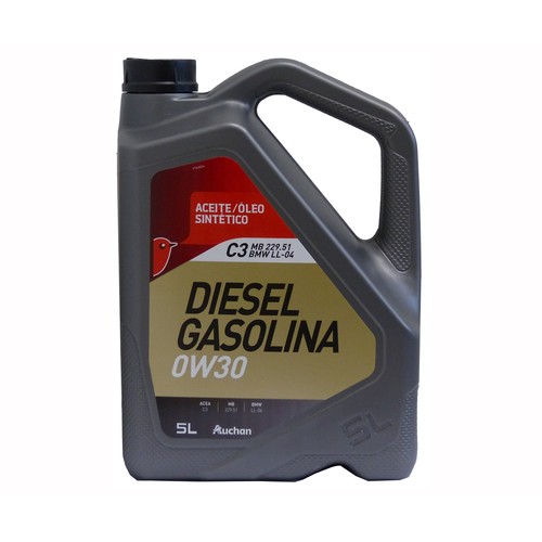 Aceite sintético para vehículos con motores gasolina o diésel PRODUCTO ALCAMPO, 5 litros.