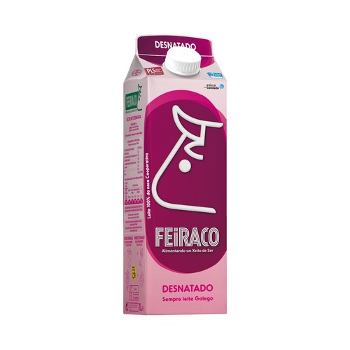 FEIRACO Leche de vaca desnatada y de origen 100% gallega 6 x 1l.