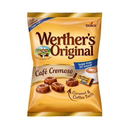 WERTHER"S ORIGINAL Caramelos toffees de mantequilla y nata sin azúcar con sabor a capuccino 90 g.