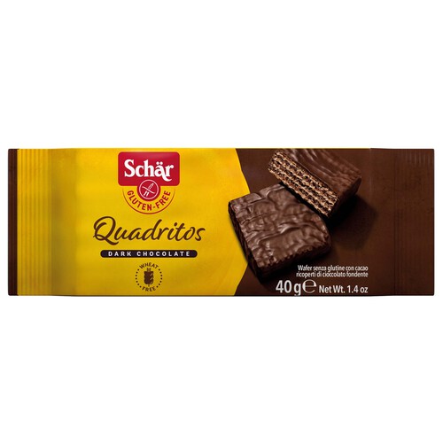 SCHÄR Galleta barquillos cubiertos de chocolate SCHÄR Quadritos, 40 g