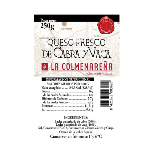 LA COLMENAREÑA Queso fresco de cabra y vaca LA COLMENAREÑA 250 g.