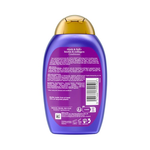 OGX Biotin & collagen Acondicionador voluminizador con Biotina y Colágeno para cabellos finos o delgados 385 ml.