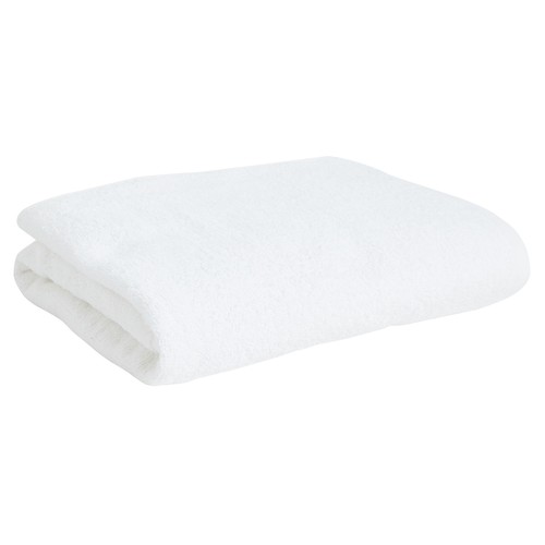 Toalla de baño blanca 100% algodón, 300g/m² de densidad, 100x150 cm. PRODUCTO ECONÓMICO ALCAMPO.