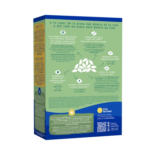 NUTRIBÉN Papilla en polvo de crema de arroz, a partir de 4 meses 300 g.