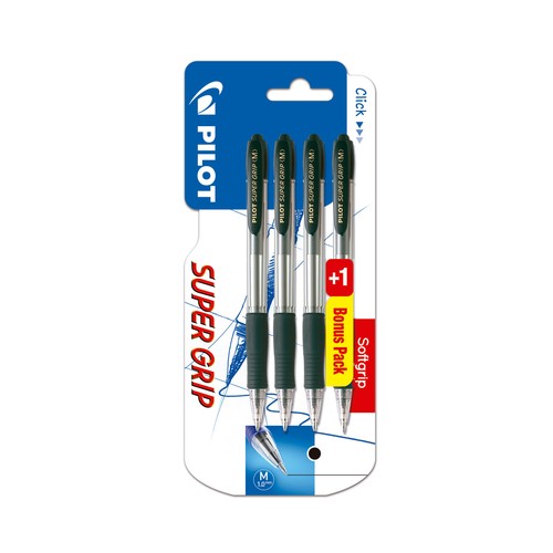 3+1 bolígrafos super grip retráctiles, 4 negros PILOT.